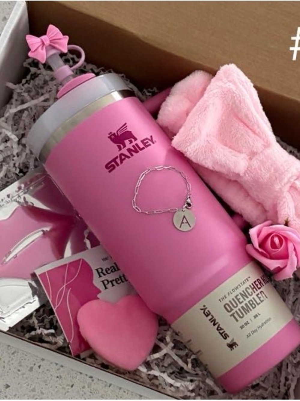 Stanley Pink Insulated Quencher Tumbler with Charm